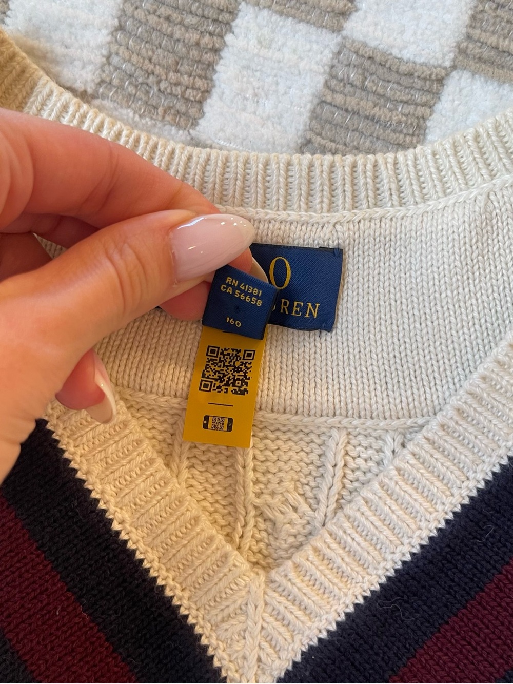 Ralph Lauren Polo Iconic Cricket Boys Cream Cable-Knit V-Neck Sweater - Picture 3 of 5